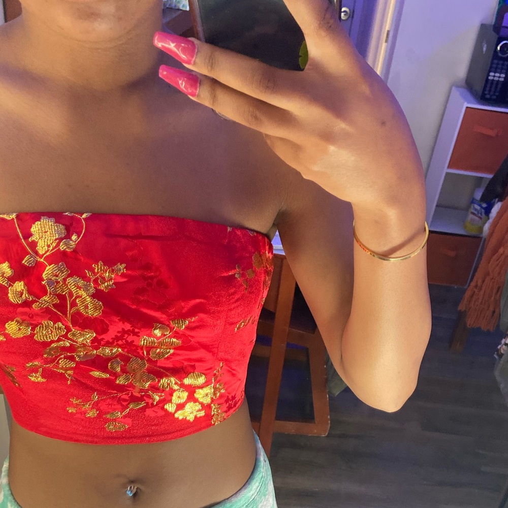 Metallic Traditional-Inspired Floral crop top